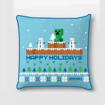 Minecraft Happy Holidays karácsonyi velúr párnahuzat (40x40 cm)