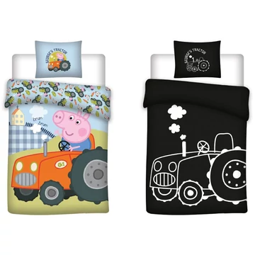 Peppa malac George&#039;s Tractor sötétben világító gyerek ágyneműhuzat 100x135cm, 40x60cm
