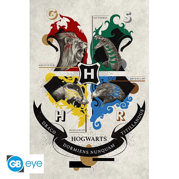 Harry Potter – Roxfort házak címerei poszter (91,5x61 cm)
