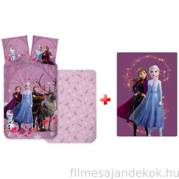 Disney Jégvarázs Purple gyerek ágyneműhuzat és polár takaró szett
