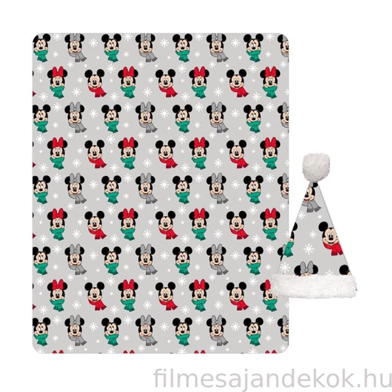 Disney Mickey, Minnie Noel karácsonyi coral fleece takaró és sapka szett